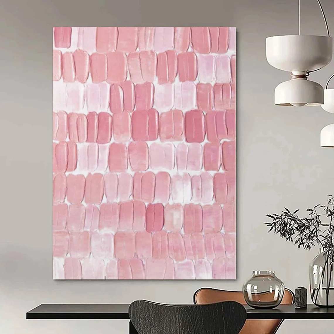 Tiles Handmade Pink Textured Scale Canvas Wall Art J6596
